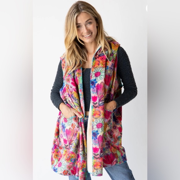 NWT Natural Life Boho Floral Hooded Vest with Sherpa lining.Size L/XL - Picture 4 of 10